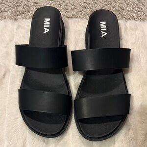 MIA Women's Black Dual-Strap Slide Sandals
